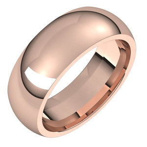 10K Rose Gold Domed Comfort Fit Wedding Band, 7 mm Wide