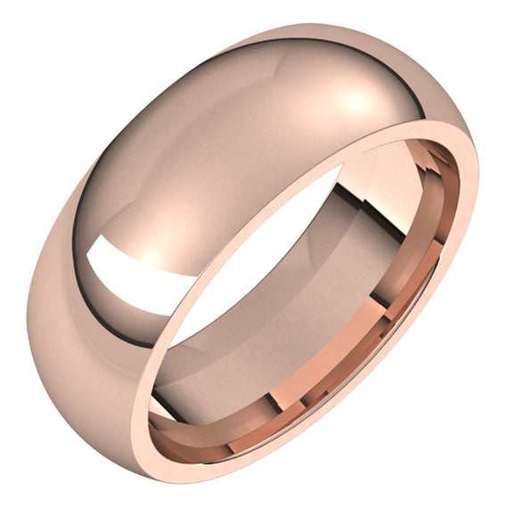 10K Rose Gold Domed Comfort Fit Wedding Band, 7 mm Wide