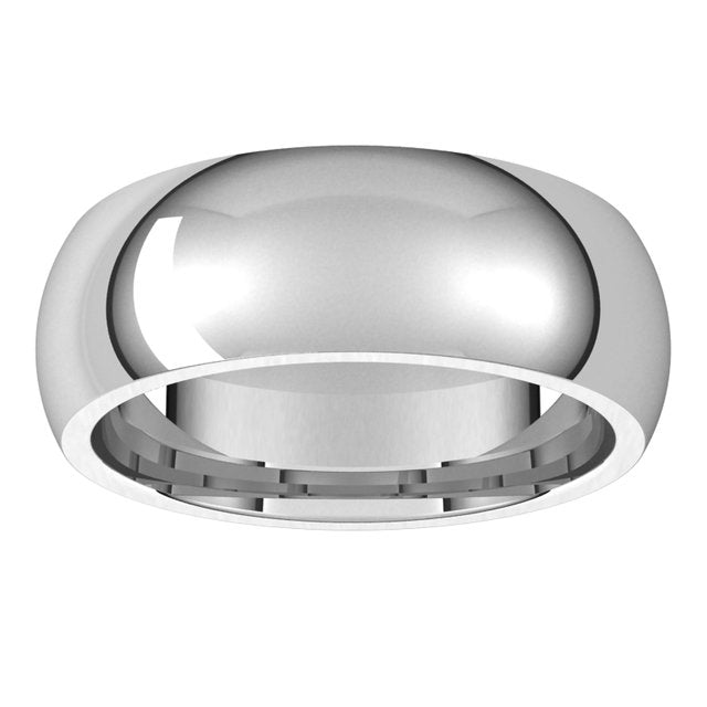 18K White Gold Domed Comfort Fit Wedding Band, 7 mm Wide