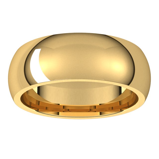 18K Yellow Gold Domed Comfort Fit Wedding Band, 7 mm Wide