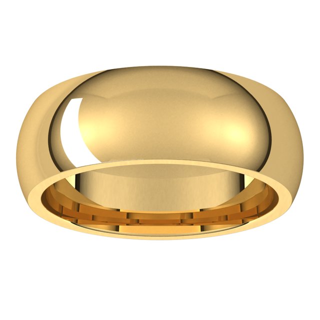 10K Yellow Gold Domed Comfort Fit Wedding Band, 7 mm Wide