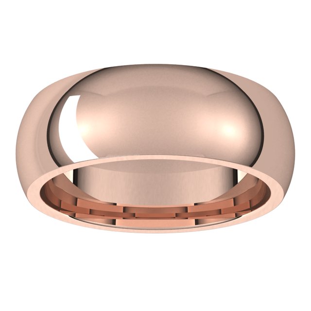 10K Rose Gold Domed Comfort Fit Wedding Band, 7 mm Wide