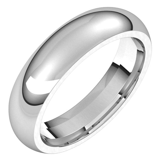 18K White Gold Domed Comfort Fit Wedding Band, 5 mm Wide