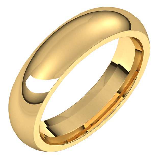 18K Yellow Gold Domed Comfort Fit Wedding Band, 5 mm Wide