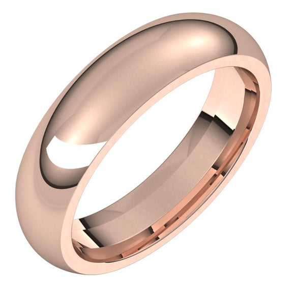 14K Rose Gold Domed Comfort Fit Wedding Band, 5 mm Wide
