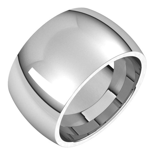 18K White Gold Domed Comfort Fit Wedding Band, 12 mm Wide