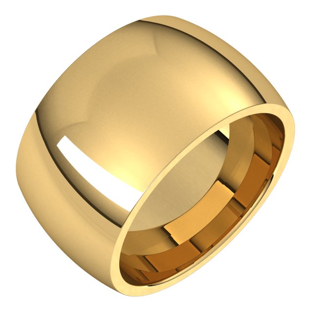 18K Yellow Gold Domed Comfort Fit Wedding Band, 12 mm Wide