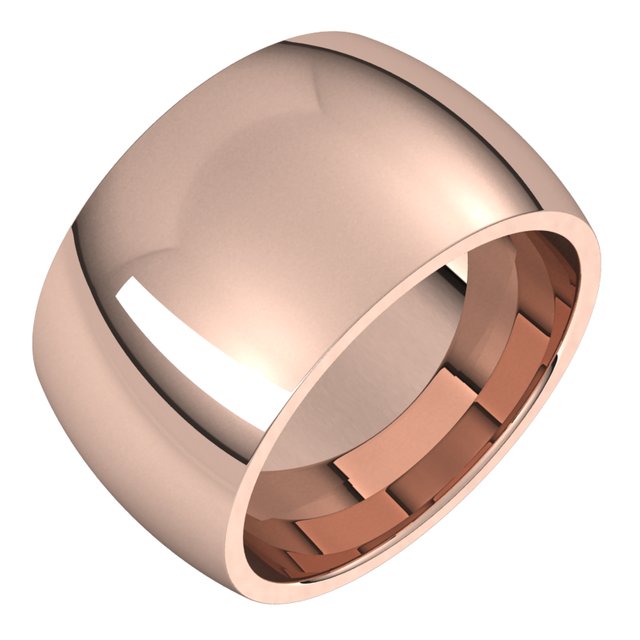 18K Rose Gold Domed Comfort Fit Wedding Band, 12 mm Wide