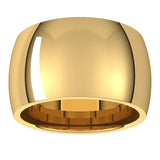 18K Yellow Gold Domed Comfort Fit Wedding Band, 12 mm Wide