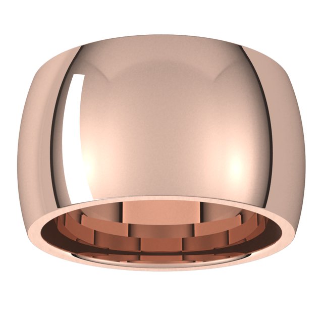 18K Rose Gold Domed Comfort Fit Wedding Band, 12 mm Wide