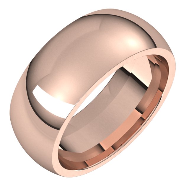 10K Rose Gold Domed Comfort Fit Wedding Band, 8 mm Wide