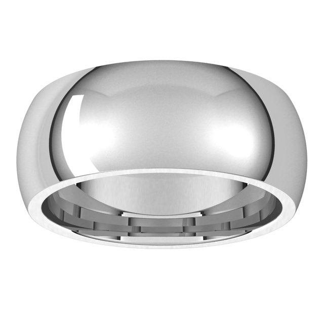 14K White Gold Domed Comfort Fit Wedding Band, 8 mm Wide