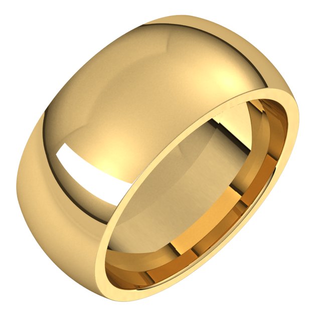 14K Yellow Gold Domed Comfort Fit Wedding Band, 9 mm Wide
