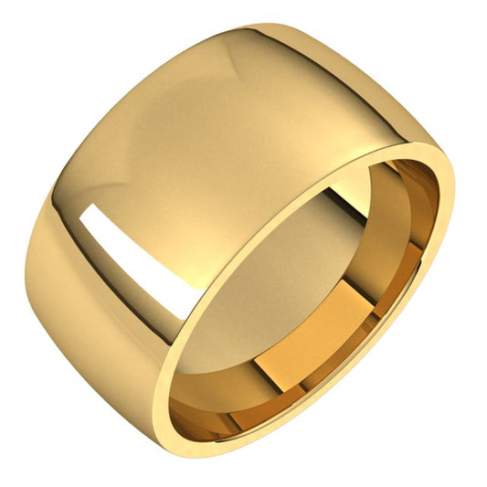 10K Yellow Gold Domed Light Comfort Fit Wedding Band, 10 mm Wide