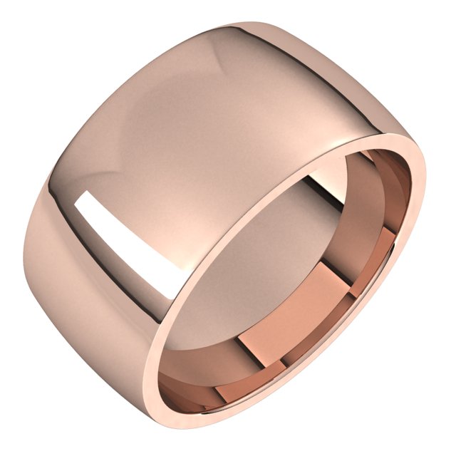 14K Rose Gold Domed Light Comfort Fit Wedding Band, 10 mm Wide