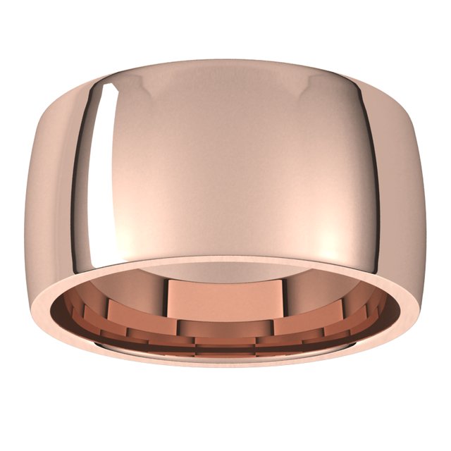 14K Rose Gold Domed Light Comfort Fit Wedding Band, 10 mm Wide