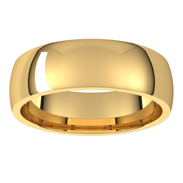 10K Yellow Gold Domed Light Comfort Fit Wedding Band, 6 mm Wide