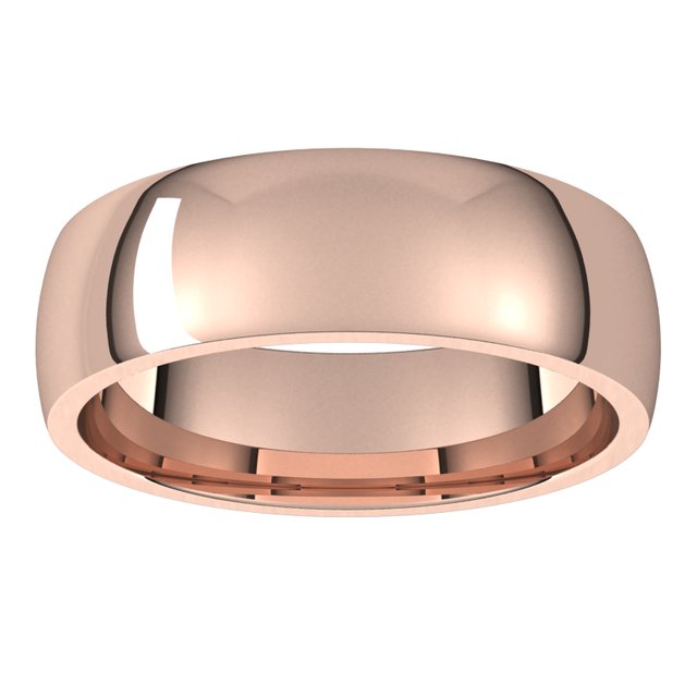 14K Rose Gold Domed Light Comfort Fit Wedding Band, 6 mm Wide