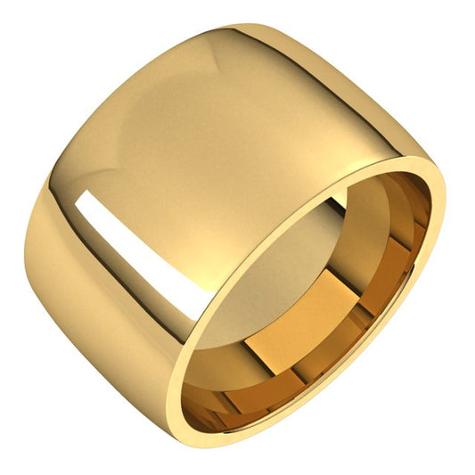 18K Yellow Gold Domed Light Comfort Fit Wedding Band, 12 mm Wide