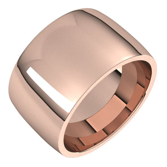 10K Rose Gold Domed Light Comfort Fit Wedding Band, 12 mm Wide