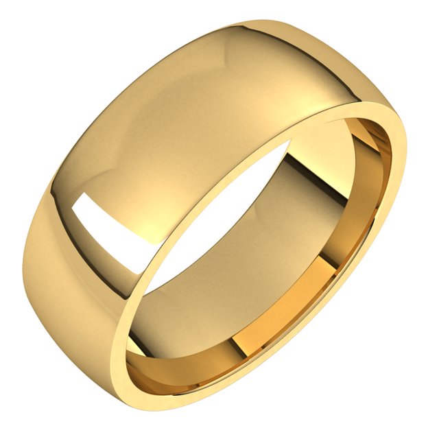10K Yellow Gold Domed Light Comfort Fit Wedding Band, 7 mm Wide