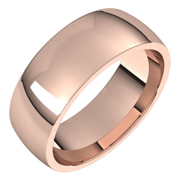 14K Rose Gold Domed Light Comfort Fit Wedding Band, 7 mm Wide