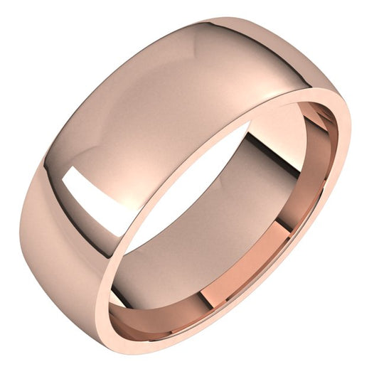 10K Rose Gold Domed Light Comfort Fit Wedding Band, 7 mm Wide