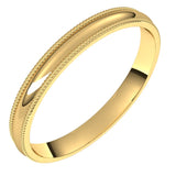 14K Yellow Gold Milgrain Domed Light Comfort Fit Wedding Band, 2.5 mm Wide