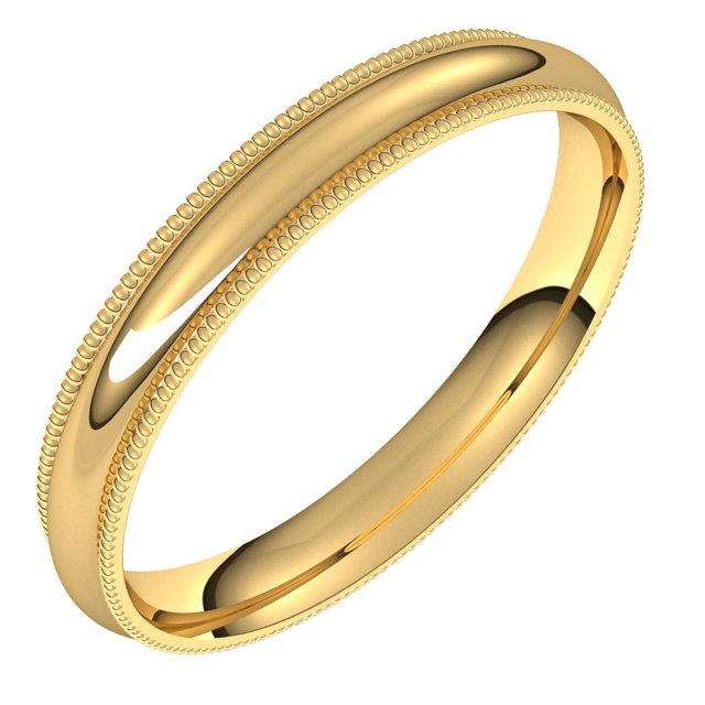 14K Yellow Gold Milgrain Domed Light Comfort Fit Wedding Band, 3 mm Wide