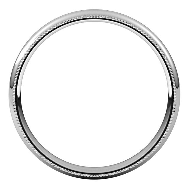 Palladium Milgrain Domed Light Comfort Fit Wedding Band, 3 mm Wide