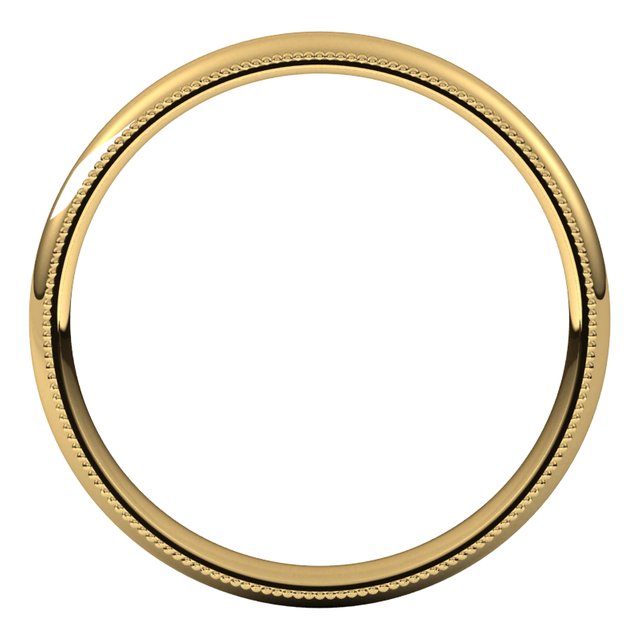 18K Yellow Gold Milgrain Domed Light Comfort Fit Wedding Band, 3 mm Wide