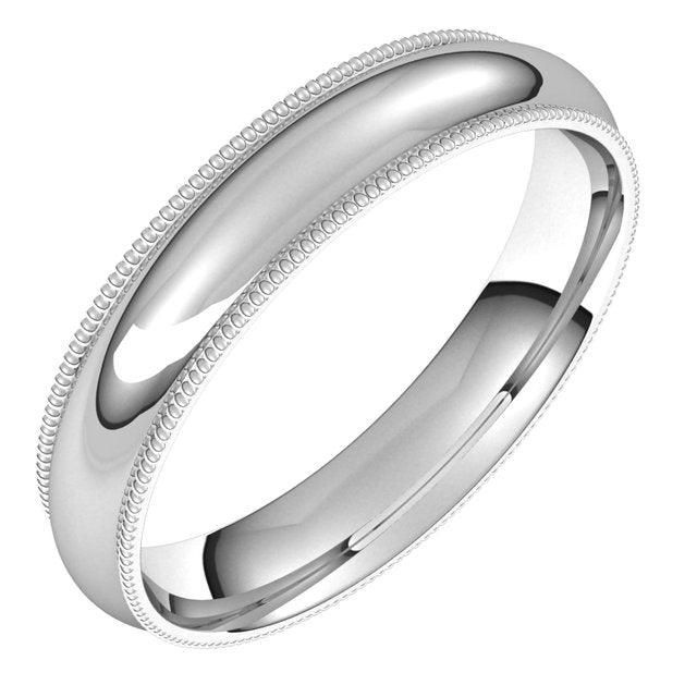 18K White Gold Milgrain Domed Light Comfort Fit Wedding Band, 4 mm Wide