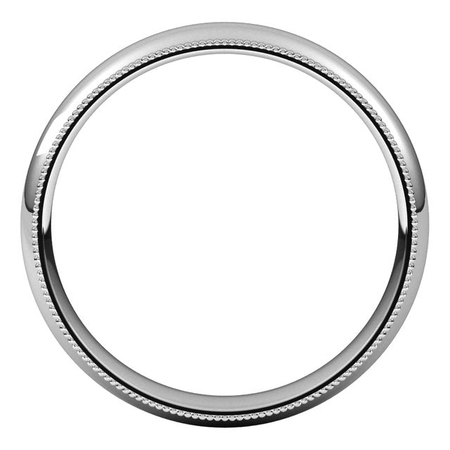 18K White Gold Milgrain Domed Light Comfort Fit Wedding Band, 4 mm Wide