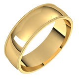 10K Yellow Gold Milgrain Domed Light Comfort Fit Wedding Band, 6 mm Wide
