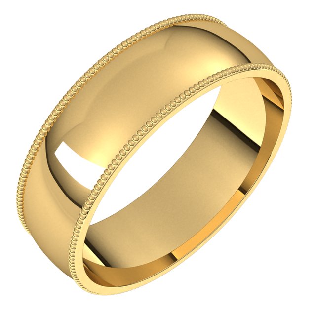 18K Yellow Gold Milgrain Domed Light Comfort Fit Wedding Band, 6 mm Wide