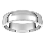 Palladium Milgrain Domed Light Comfort Fit Wedding Band, 5 mm Wide