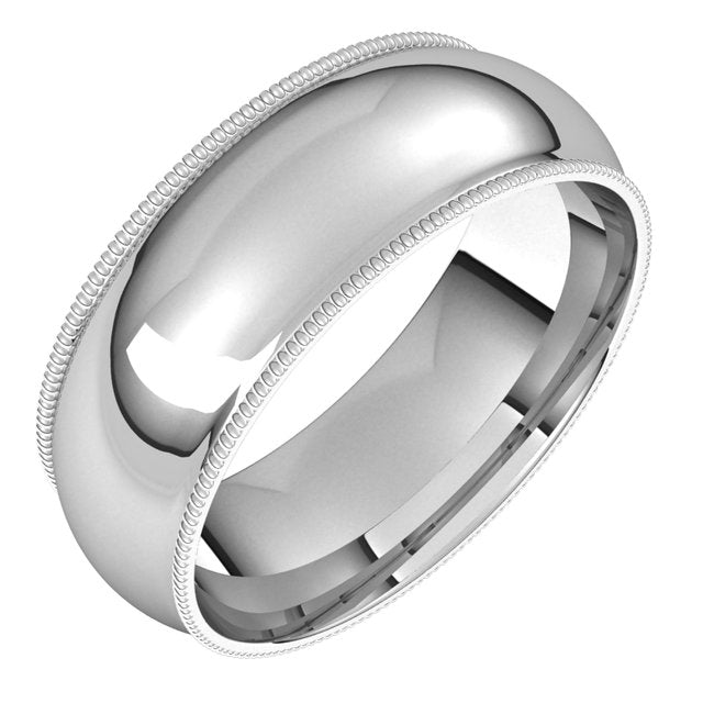 Palladium Milgrain Domed Light Comfort Fit Wedding Band, 7 mm Wide