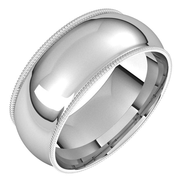 Platinum Milgrain Domed Light Comfort Fit Wedding Band, 8 mm Wide