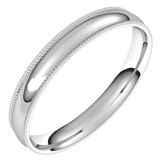 10K White Gold Milgrain Domed Light Comfort Fit Wedding Band, 3 mm Wide