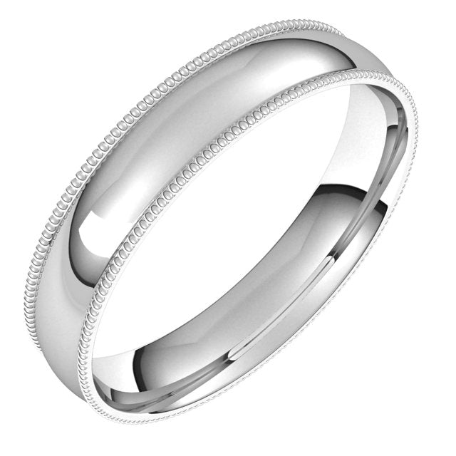 18K White Gold Milgrain Domed Light Comfort Fit Wedding Band, 4 mm Wide