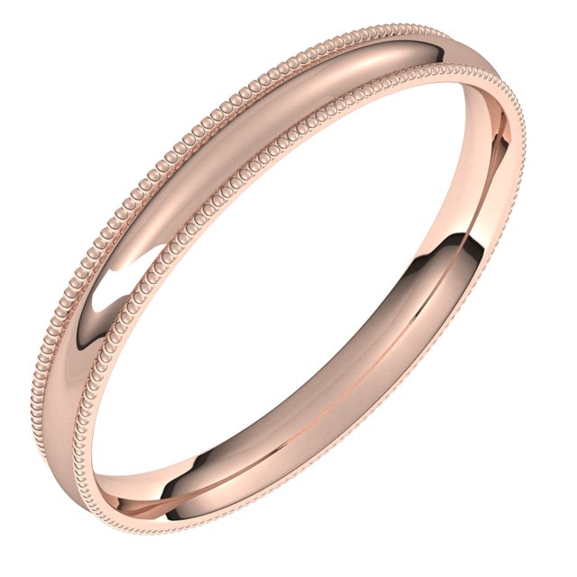 14K Rose Gold Milgrain Domed Light Comfort Fit Wedding Band, 2.5 mm Wide