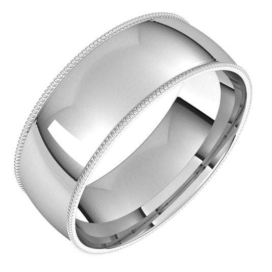 Platinum Milgrain Domed Light Comfort Fit Wedding Band, 7 mm Wide