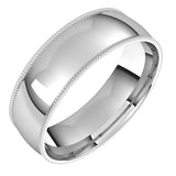 10K White Gold Milgrain Domed Light Comfort Fit Wedding Band, 6 mm Wide
