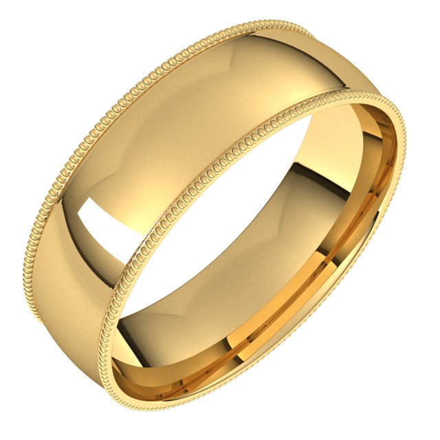 18K Yellow Gold Milgrain Domed Light Comfort Fit Wedding Band, 6 mm Wide