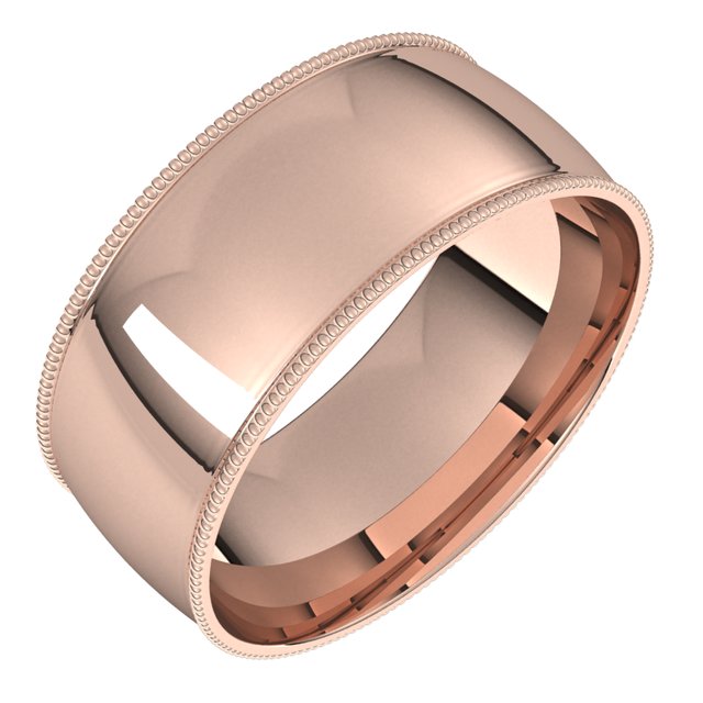 14K Rose Gold Milgrain Domed Light Comfort Fit Wedding Band, 8 mm Wide