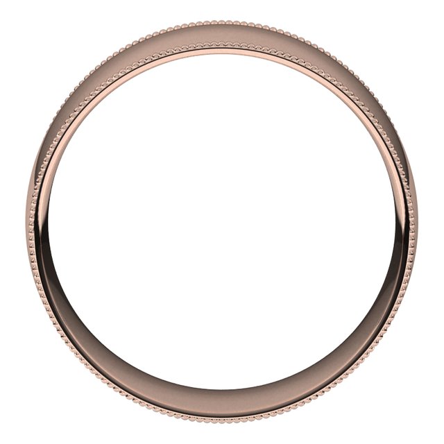 14K Rose Gold Milgrain Domed Light Comfort Fit Wedding Band, 8 mm Wide