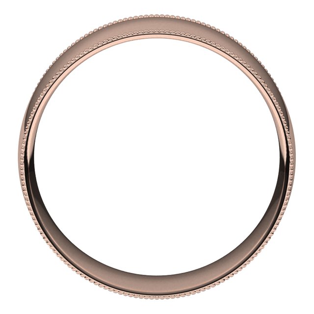 14K Rose Gold Milgrain Domed Light Comfort Fit Wedding Band, 8 mm Wide