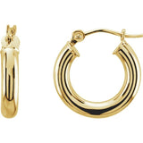 14K Yellow Gold 3 mm Wide Hoop Earrings, Round Profile