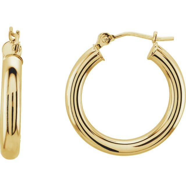 14K Yellow Gold 3 mm Wide Hoop Earrings, Round Profile