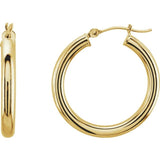 14K Yellow Gold 3 mm Wide Hoop Earrings, Round Profile